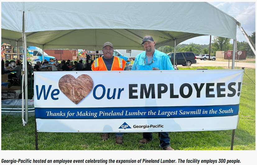 Photo: Georgia-Pacific hosted an employee event celebrating the expansion of Pineland Lumber. The facility employs 300 people.