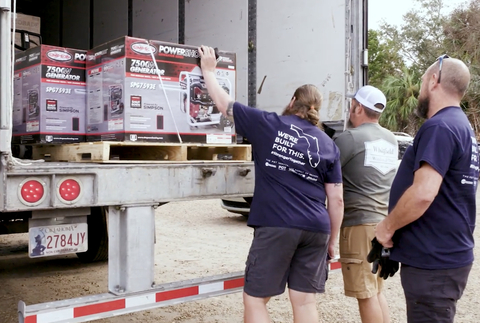 PGT Innovations team members unloading emergency supplies to assist those affected in Steinhatchee, Fla. (Photo: Business Wire)